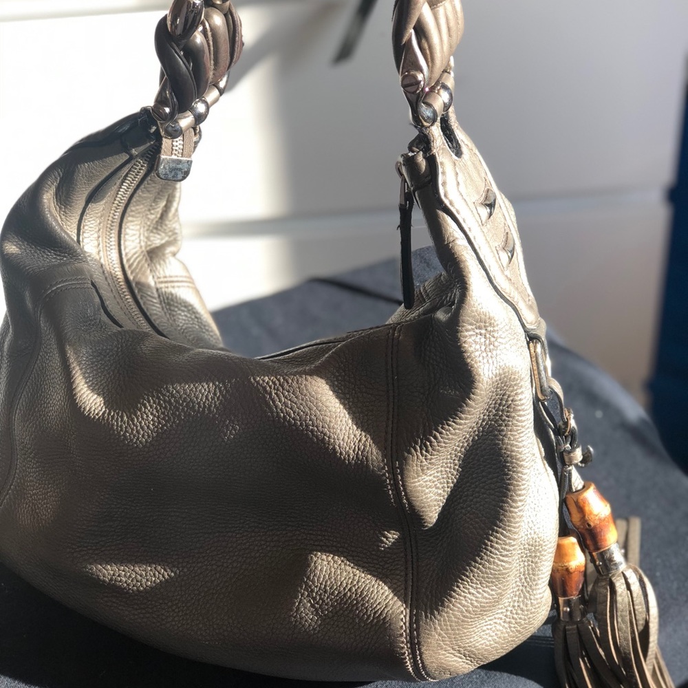 Gucci grey Natalie horse bit hobo, bamboo tassel. - Picture 3 of 7